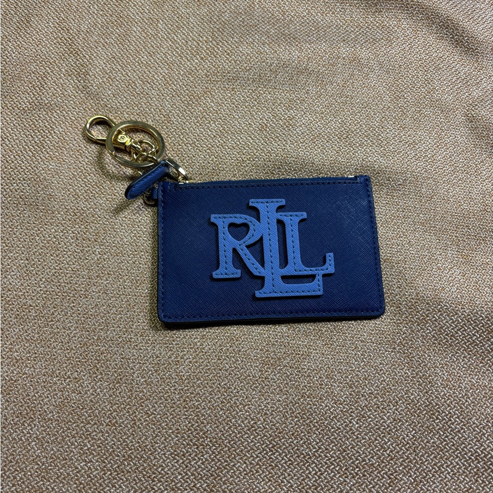 Lauren Ralph Lauren Midnight Blue Crosshatch Leather Card Case & Key Clip